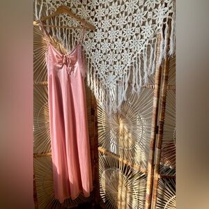 Vintage 70s Pink Nightgown with Sheer Floral Lace and Keyhole The Fashion Place